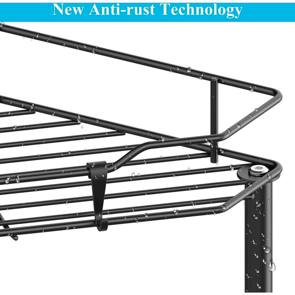 4 Tier Floor Standing Corner Shower Caddy Organizer Shelf with Hooks, Black - Picture 4 of 5